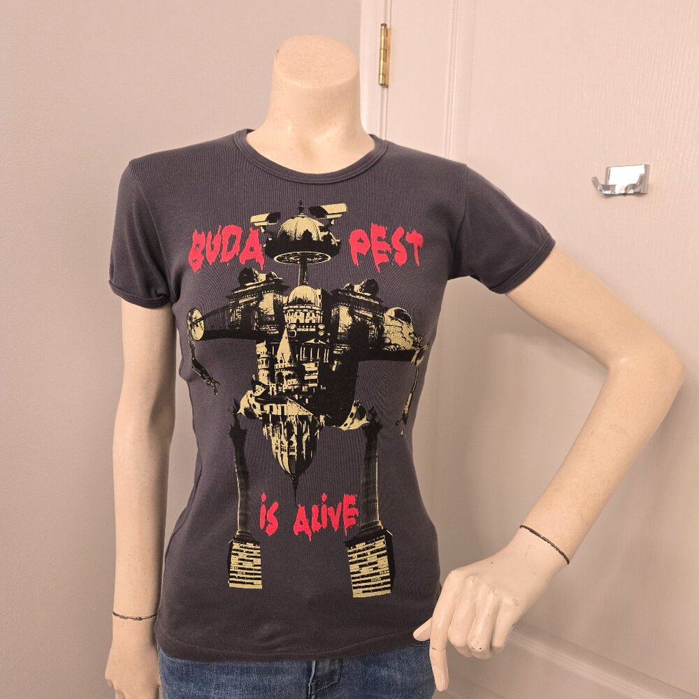 American Apparel Dark Grey Graphic T-shirt, "Budapest is Alive", Cotton